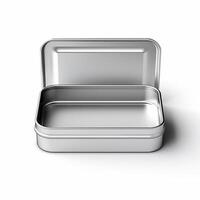 Rectangular tin box with an open lid. Metal box for various purposes. Isolate on a white back photo