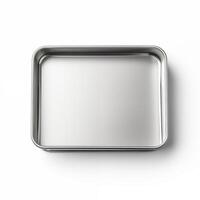 Rectangular tin box with an open lid. Metal box for various purposes. Isolate on a white back photo