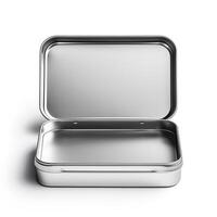 Rectangular tin box. Metal box for various purposes. Isolate on a white back photo