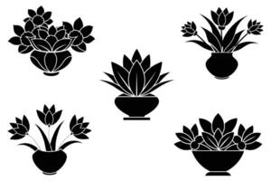 Silhouettes set of flowers in pots and vases stock illustration vector