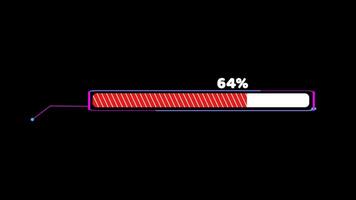 Progress bar animation with callout and loading bar inside red white fill tone with numeric and percent text motion on the black screen video