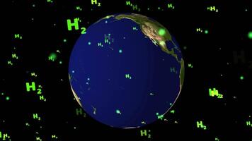 Global with green H2 text particles flying meaning green hydrogen all the world video