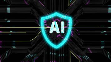 AI intelligent chip powerful shield nanoprocesser circuit on the black screen video