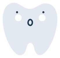 Gray excited tooth Emoji Icon. Cute tooth character. Object Medicine Symbol flat Art. Cartoon element for dental clinic design, poster vector