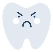 Gray angry tooth Emoji Icon. Cute tooth character. Object Medicine Symbol flat Art. Cartoon element for dental clinic design, poster vector