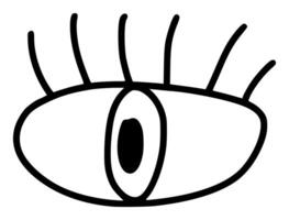 Hand drawn eye icon in simple doodle style logo. Open black eye with lines. Monochrome design vector