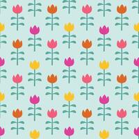 Vintage seamless floral pattern with tulips. A background of bright tulip flowers on a blue background. graphics for printing on surfaces and web design. vector