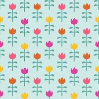 Vintage seamless floral pattern with tulips. A background of bright tulip flowers on a blue background. graphics for printing on surfaces and web design. vector