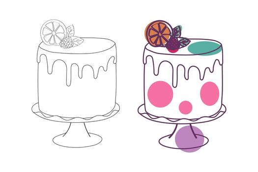 A delicious cake topped with a fresh slice of orange, adding a burst of citrus flavor to the dessert. The orange slice contrasts beautifully with the texture and color of the cake vector