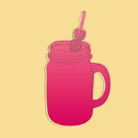 A mason jar sits on a surface, with a straw inserted and a single raspberry placed delicately on top. The bright red berry adds a pop of color to the scene vector