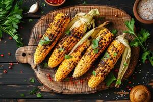 Traditional street food grilled sweet corn photo