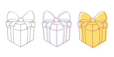 Three boxes in different colors each adorned with a decorative bow on top vector