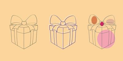 Three colorful gift boxes are displayed, each one featuring a decorative bow on top. The boxes are neatly arranged next to each other, creating a festive and joyful scene vector