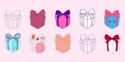 A collection of various boxes with colorful bows neatly arranged together, ready for gifting or special occasions vector