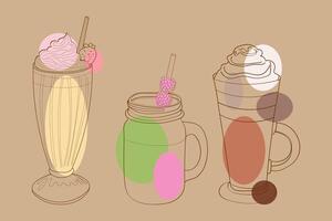 A hand-drawn illustration featuring three distinct types of beverages, showcasing their unique characteristics and colors vector