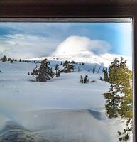 Portland, Oregon, USA - 02.25.2024 Timberline Lodge on Mount Hood. Views from the hotel window photo