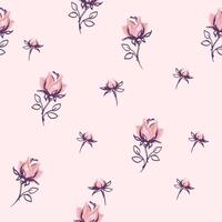Pastel light vintage seamless pattern with hand drawn sketch simple creative rose and tiny rosebud. Abstract minimalist cute flowers scattered randomly background.Template for designs, collage vector