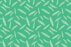 Abstract contour silhouette tiny branches leaves fir seamless pattern. hand drawn sketch. Minimalist simple botanical patterned on a green background. Collage for designs, fabric, printing vector
