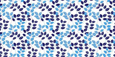 Abstract cute tiny leaves branches intertwined into a seamless pattern. Blue bright creative leaf stems patterned on a white background. hand drawing. Collage for printing, design, fabric vector