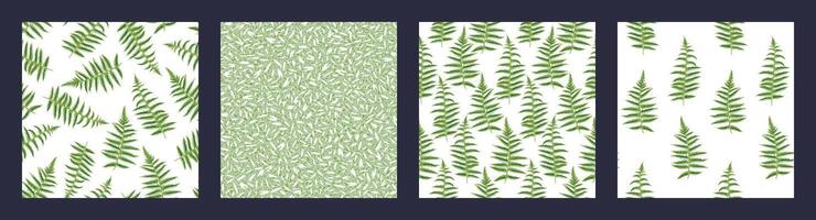 Green collage of set seamless patterns print with creative, abstract branches leaves fern, abstract texture print, random spots, drops, polka dots hand drawn sketch.Templates for design vector