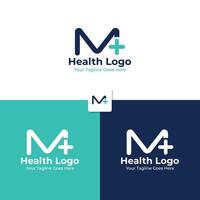 logo con el inicial letra metro conjunto con un salud icono vector