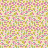 Cute bright seamless pattern with green and pink flowers and leaves vector