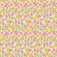 Cute bright seamless pattern with green and pink flowers and leaves vector