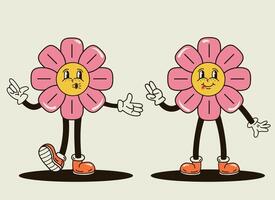 funny flower characters in the groove style vector