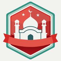 Complex, balanced illustration inspired by Islamic aesthetics, highlighting geometric forms, simplistic white backdrop, perfect for badge or emblem use vector