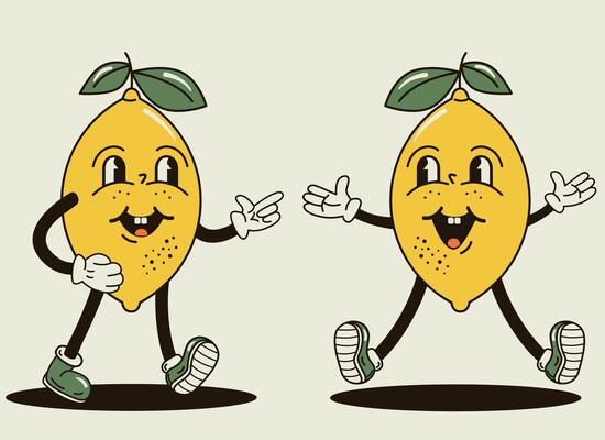 illustration with a groovy lemon character