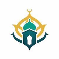 Sophisticated, harmonious design drawing from Islamic art, displaying geometric elements, clean white background, suitable for badge or logo applications vector