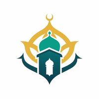 Sophisticated, harmonious design drawing from Islamic art, displaying geometric elements, clean white background, suitable for badge or logo applications vector