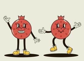 funny pomegranate characters in the groove style vector