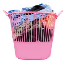 Pink laundry basket with colorful clothes png