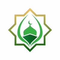 Intricate, balanced artwork reflecting Islamic design, featuring geometric patterns, minimalist white background, suitable for logo or badge application vector