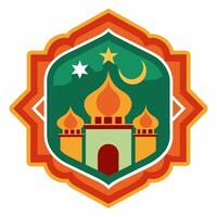 Elaborate, balanced pattern influenced by Islamic motifs, showcasing geometric shapes, clean white backdrop, ideal as emblem or insignia vector