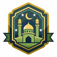Complex, harmonious graphic influenced by Islamic patterns, highlighting geometrical motifs, simplistic white background, perfect for logo or badge designs vector