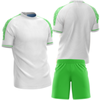 a soccer uniform with green trim and white shirt png