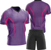 a purple soccer jersey and shorts on a transparent background png