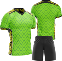 a green soccer jersey and shorts png