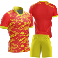 a red and yellow soccer uniform with yellow shorts png