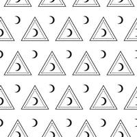 Boho seamless pattern with crescent moon in triangles. vector