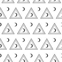 Boho seamless pattern with crescent moon in triangles. vector