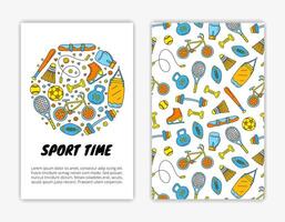 Card templates with doodle sport items. vector