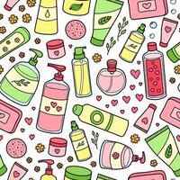 Seamless pattern with beauty products. vector