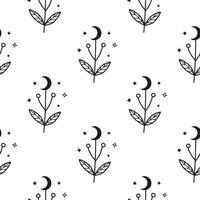 Boho seamless pattern with celestial moon flowers. vector