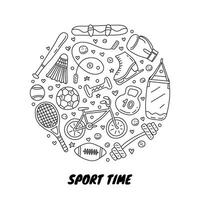 Doodle sport items in circle. vector