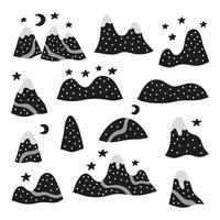 Set of doodle mountains. vector