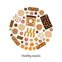 Doodle healthy snacks in circle. vector