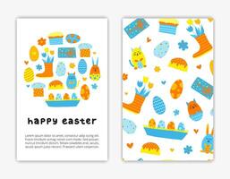 Card templates with doodle Easter icons. vector